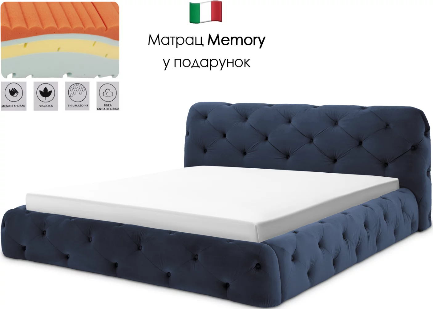 Комплект ліжко та матрац ergo memory 180*200 з підйомним механізмом, Deep ocean