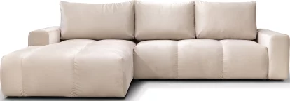 Диван кутовий 4-місний розкладний з лівим шезлонгом, Light beige velvet