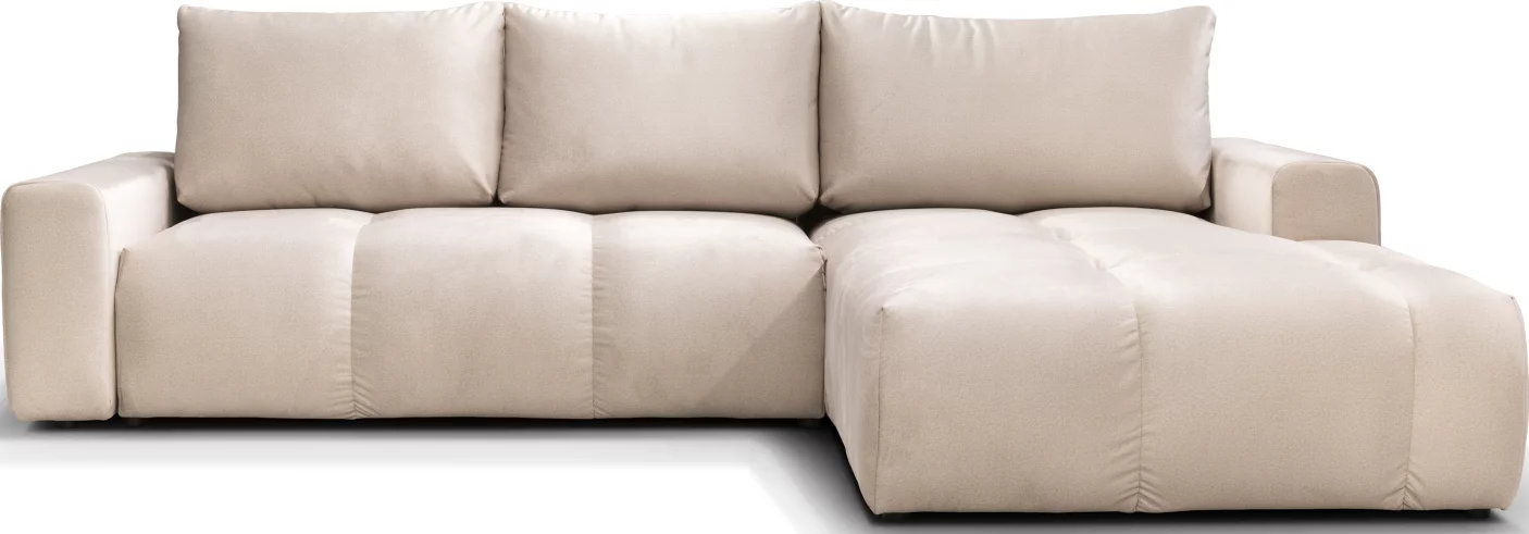 Диван кутовий 4-місний розкладний з правим шезлонгом, Light beige velvet
