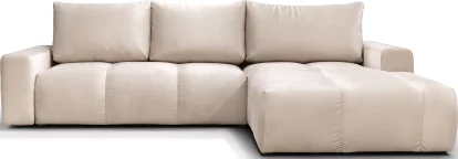Диван кутовий 4-місний розкладний з правим шезлонгом, Light beige velvet