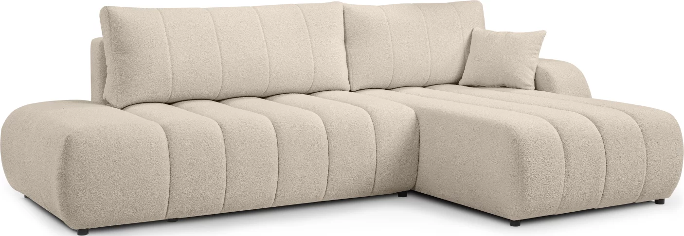 Диван кутовий 4-місний розкладний з правим шезлонгом, Beige boucle