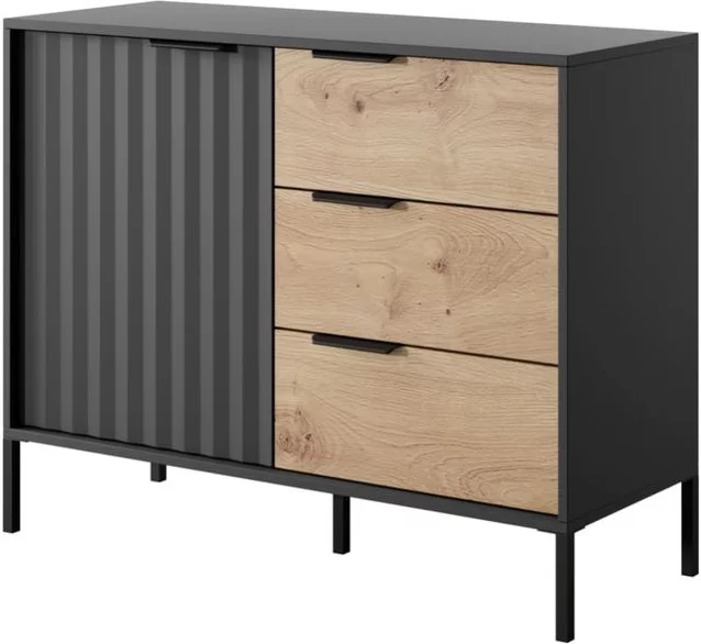 Буфет однодверний з шухлядами 103,3 см, Black matt with ash black legs
