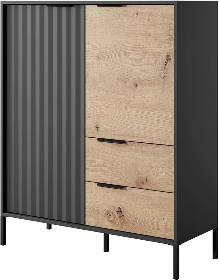 Буфет високий дводверний з шухлядами 103,3 см, Black matt with ash black legs