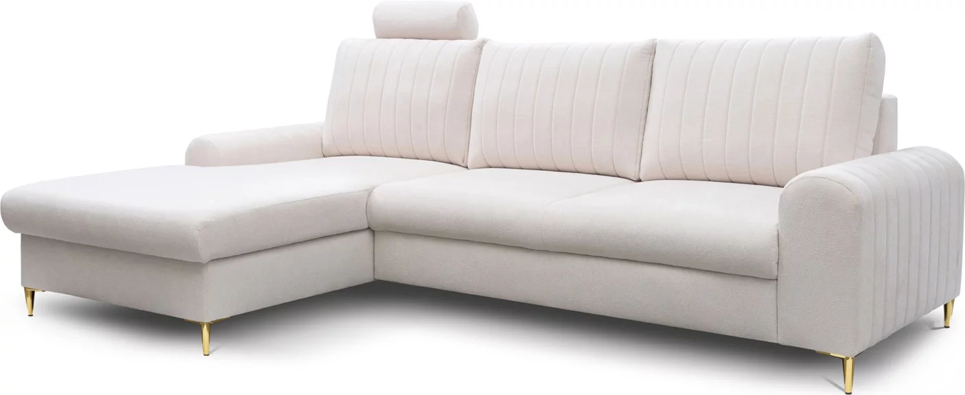 Диван кутовий 4-місний розкладний з лівим шезлонгом, Light beige velvet