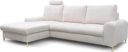 Диван кутовий 4-місний розкладний з лівим шезлонгом, Light beige velvet