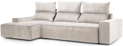 Диван кутовий 4-місний розкладний з лівим шезлонгом, Sand chenille boucle