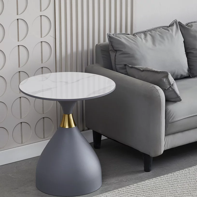 Стіл кавовий 50*50 см, Arctic ice top grey base with gold strip