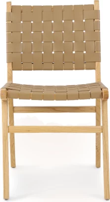Стілець обідній , Beige leather natural wood