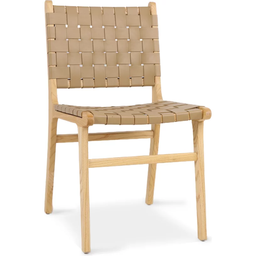 Стілець обідній , Beige leather natural wood