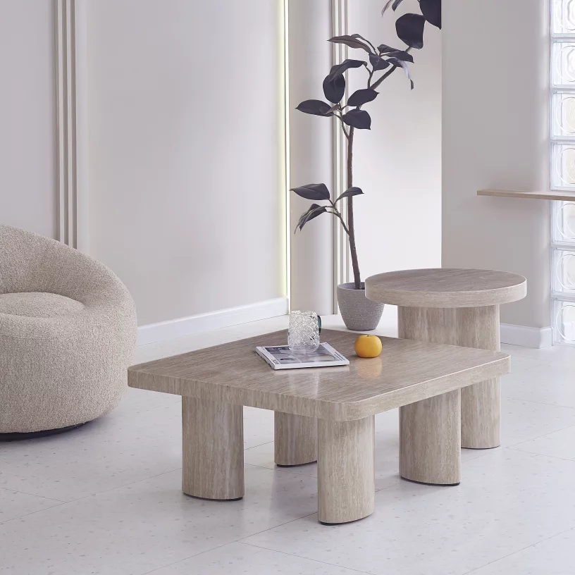 Стіл кавовий 80 см, Travertine top and base