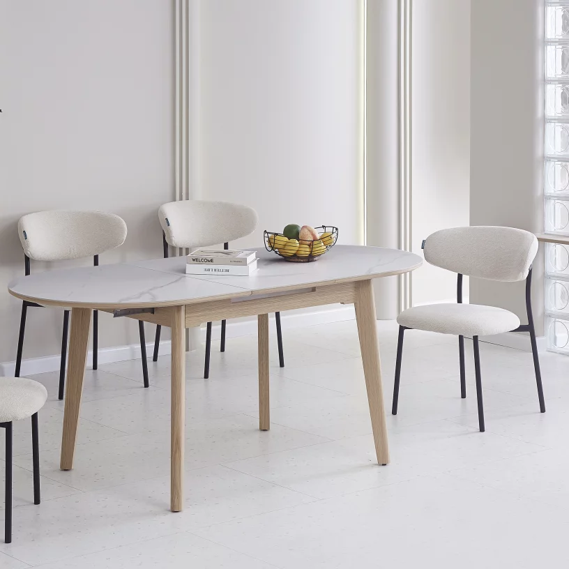 Стіл обідній розкладний 6-8 місць 140 см, Arctic ice ceramic top oak base