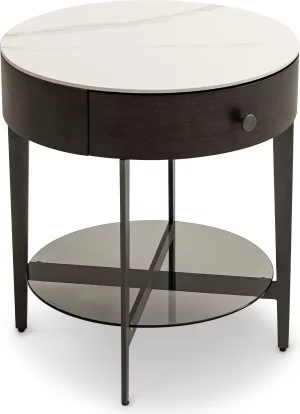 Стіл кавовий 1 шухлядка, Smoky oak and white black base