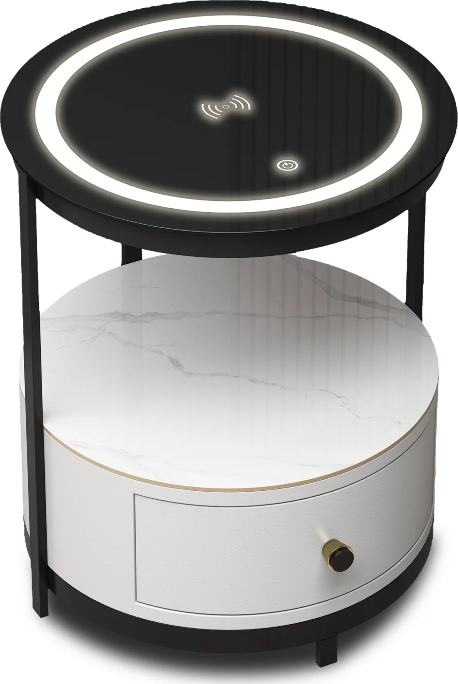 Тумбочка приліжкова 1 ящик Led-light, Silk white and black