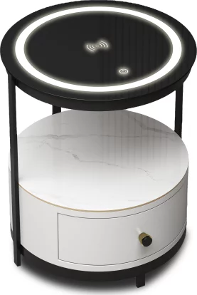 Тумбочка приліжкова 1 ящик Led-light, Silk white and black