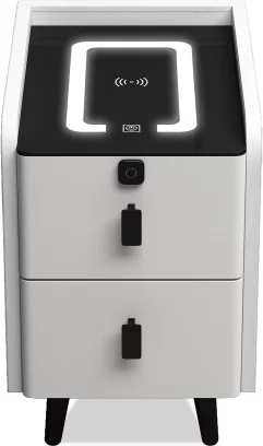Тумбочка приліжкова 2 ящика Led-light, wireless charger, Silk white and black