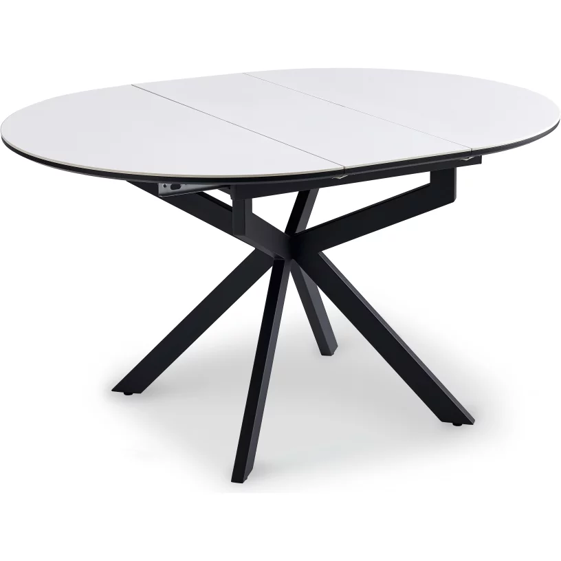 Стіл обідній розкладний 4-6 місць 105 см, Pure white ceramic top black base