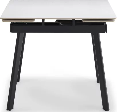 Стіл обідній розкладний 4-6 місць 90 см, Pure white ceramic top black base