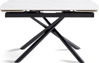 Стіл обідній розкладний 6-8 місць 140 см, Pure white ceramic top black base