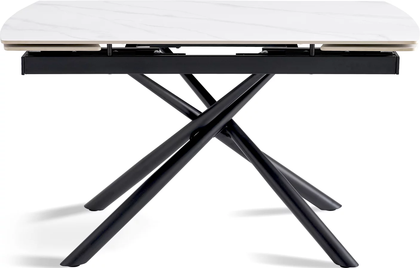 Стіл обідній розкладний 6-8 місць 140 см, Pure white ceramic top black base
