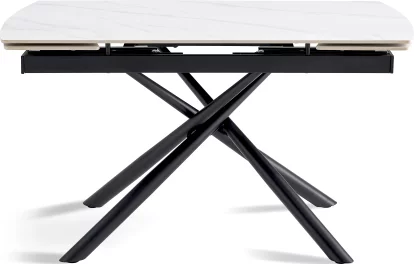 Стіл обідній розкладний 6-8 місць 140 см, Pure white ceramic top black base