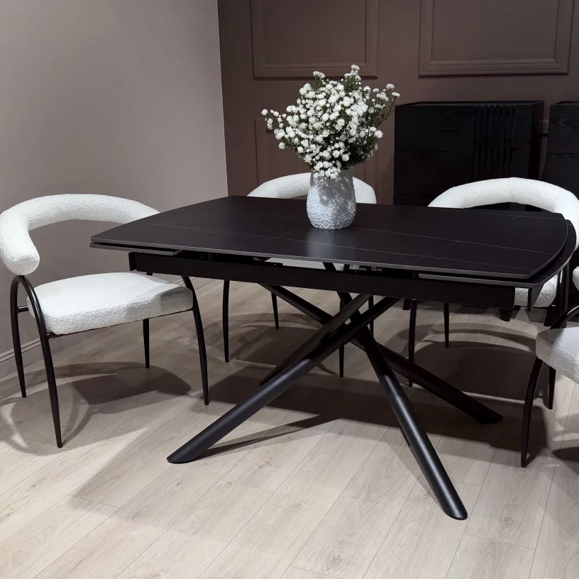 Стіл обідній розкладний 6-8 місць 140 см, Charcoal black ceramic top black base