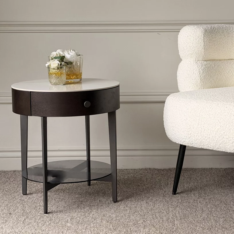 Стіл кавовий 1 шухлядка, Smoky oak and white black base