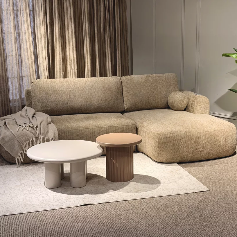 Диван кутовий 4-місний розкладний з правим шезлонгом, Almond soft