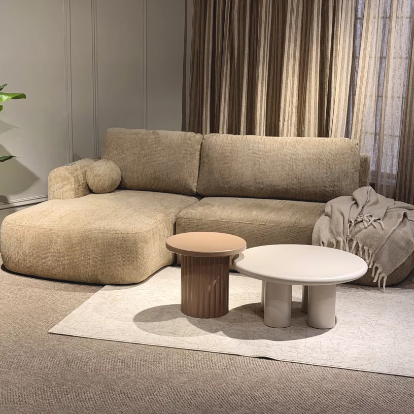 Диван кутовий 4-місний розкладний з лівим шезлонгом, Almond soft