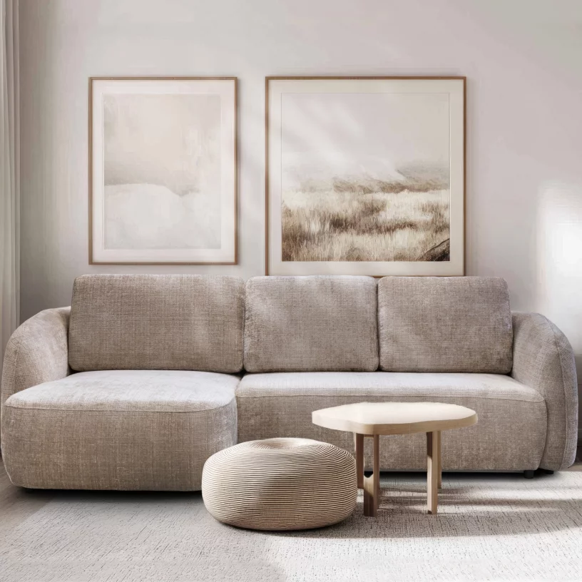 Диван кутовий 4-місний розкладний з лівим шезлонгом, Taupe chenille