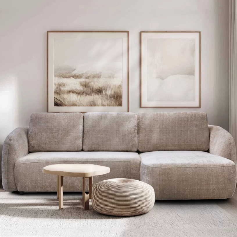 Диван кутовий 4-місний розкладний з правим шезлонгом, Taupe chenille