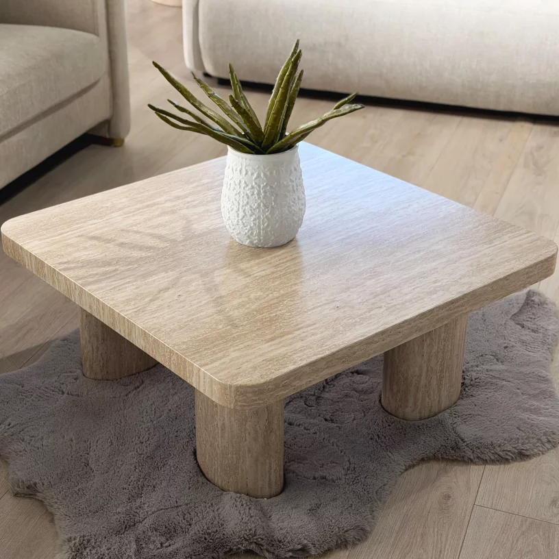 Стіл кавовий 80 см, Travertine top and base