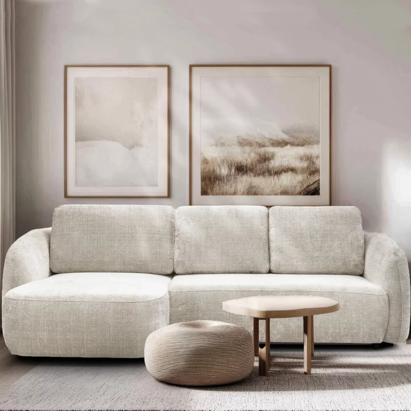 Диван кутовий 4-місний розкладний з лівим шезлонгом, Rose sand