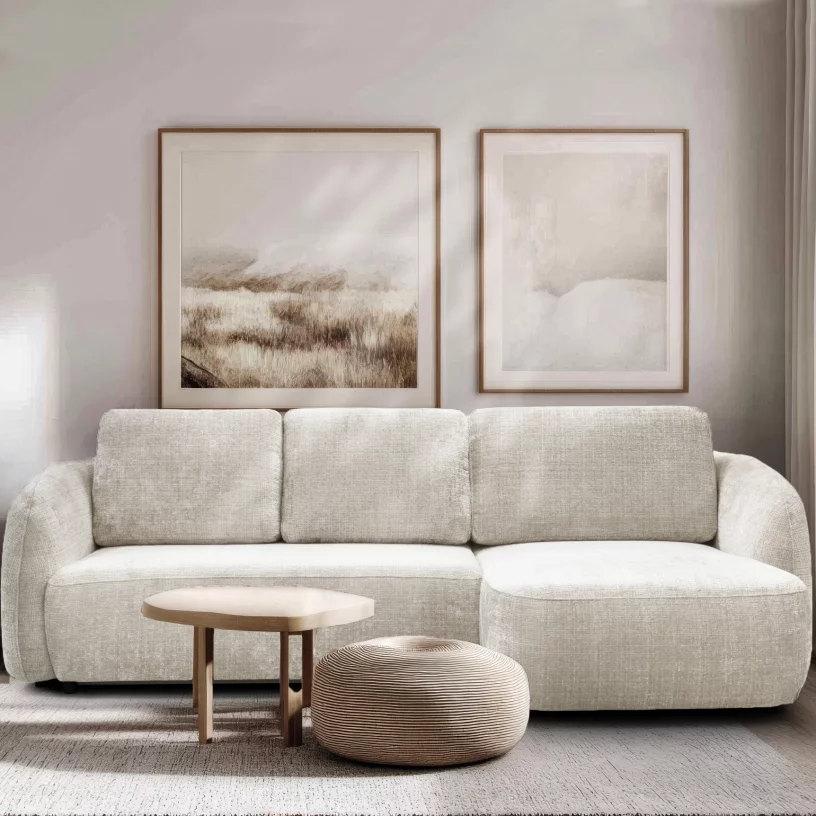 Диван кутовий 4-місний розкладний з правим шезлонгом, Rose sand