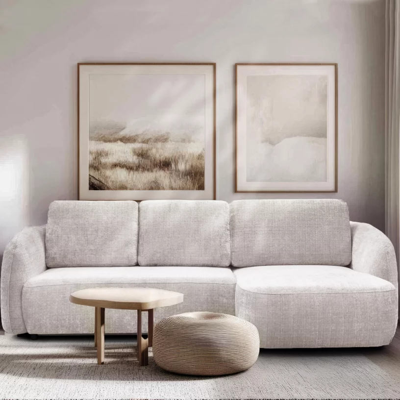 Диван кутовий 4-місний розкладний з правим шезлонгом, Savanna beige