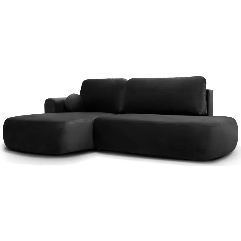 Диван кутовий 4-місний розкладний з лівим шезлонгом, Black velvet