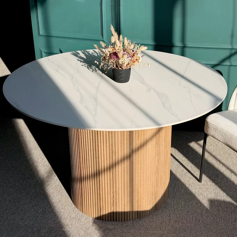 Стіл обідній 6 місць 120 см, Arctic ice top wooden base