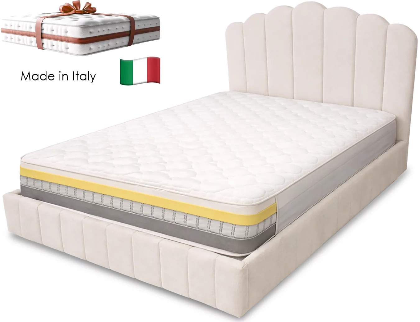 Комплект ліжко та італійській матрас 160*200 з підйомним механізмом, Cream silk