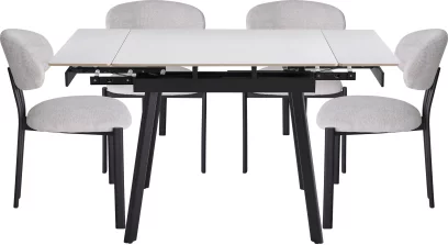 Обідній комплект для 4 осіб (на кухню до 10 м², сканді стиль) розкладний 4-6 місць 90 см, Pure white ceramic top black base