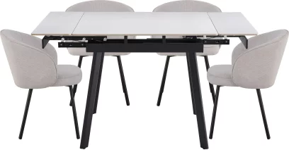 Обідній комплект для 4 осіб (на кухню до 10 м², сканді стиль) розкладний 4-6 місць 90 см, Pure white ceramic top black base