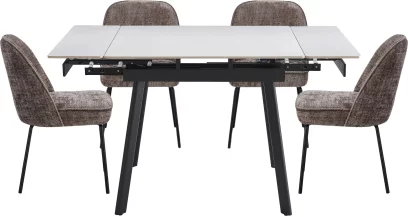 Обідній комплект для 4 осіб (на кухню до 10 м², сканді стиль) розкладний 4-6 місць 90 см, Pure white ceramic top black base