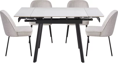 Обідній комплект для 4 осіб (на кухню до 10 м², сканді стиль) розкладний 4-6 місць 90 см, Pure white ceramic top black base