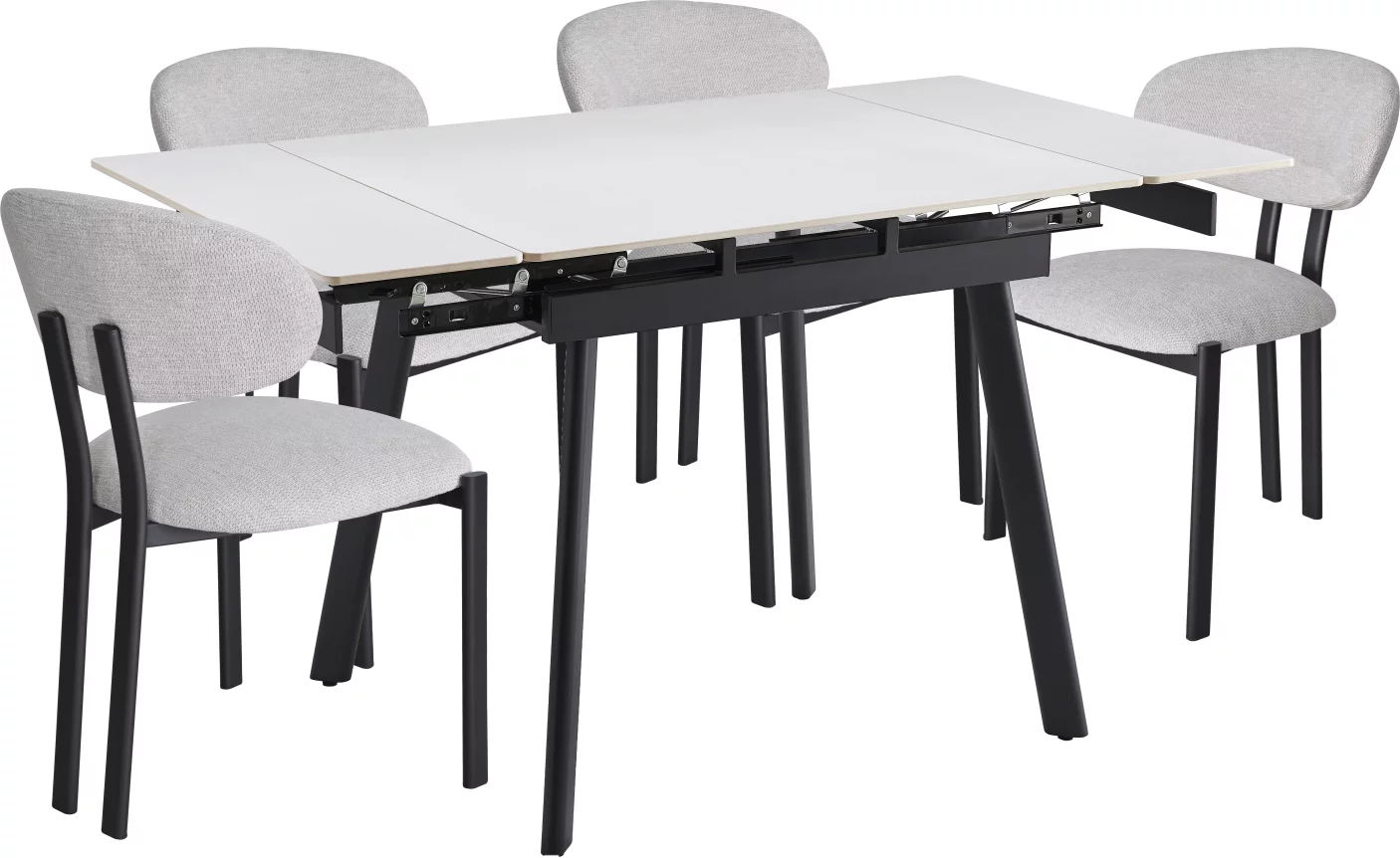 Обідній комплект для 4 осіб (на кухню до 10 м², сканді стиль) розкладний 4-6 місць 90 см, Pure white ceramic top black base