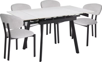 Обідній комплект для 4 осіб (на кухню до 10 м², сканді стиль) розкладний 4-6 місць 90 см, Pure white ceramic top black base