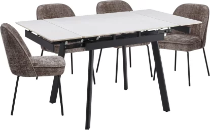 Обідній комплект для 4 осіб (на кухню до 10 м², сканді стиль) розкладний 4-6 місць 90 см, Pure white ceramic top black base