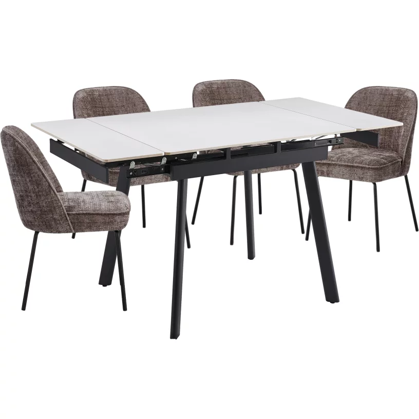 Обідній комплект для 4 осіб (на кухню до 10 м², сканді стиль) розкладний 4-6 місць 90 см, Pure white ceramic top black base