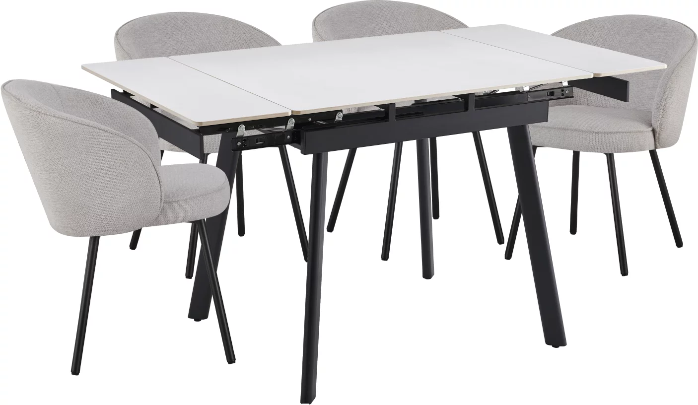 Обідній комплект для 4 осіб (на кухню до 10 м², сканді стиль) розкладний 4-6 місць 90 см, Pure white ceramic top black base