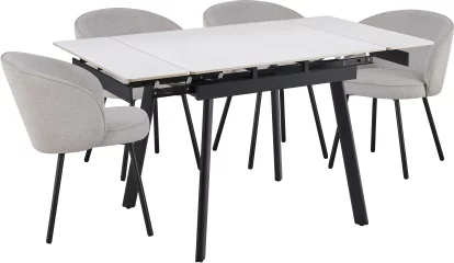 Обідній комплект для 4 осіб (на кухню до 10 м², сканді стиль) розкладний 4-6 місць 90 см, Pure white ceramic top black base