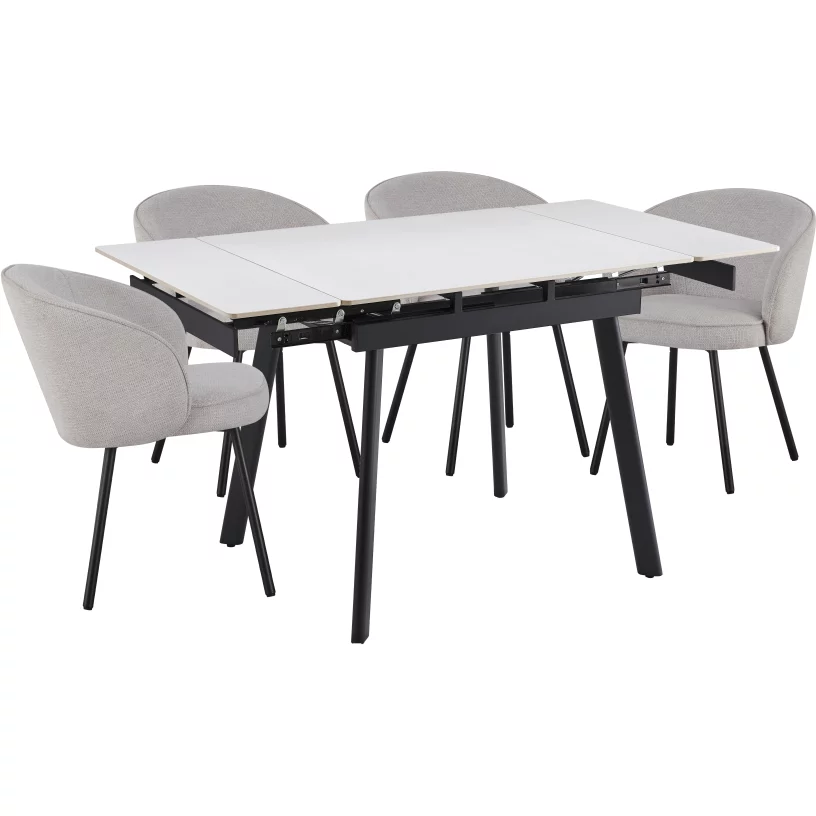 Обідній комплект для 4 осіб (на кухню до 10 м², сканді стиль) розкладний 4-6 місць 90 см, Pure white ceramic top black base