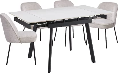 Обідній комплект для 4 осіб (на кухню до 10 м², сканді стиль) розкладний 4-6 місць 90 см, Pure white ceramic top black base