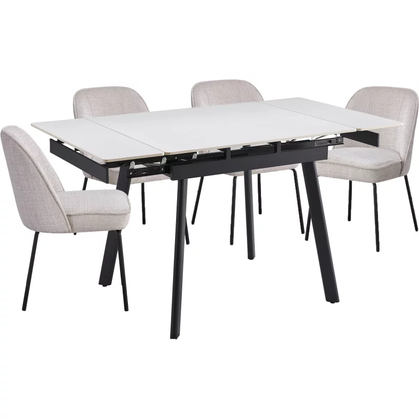 Обідній комплект для 4 осіб (на кухню до 10 м², сканді стиль) розкладний 4-6 місць 90 см, Pure white ceramic top black base